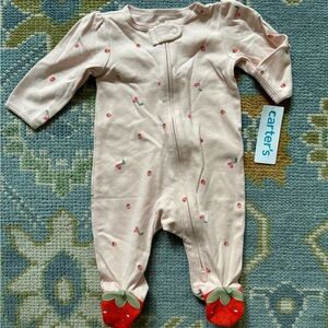 NWT Carters Pink Strawberry Footie Pajamas 0-3 Months